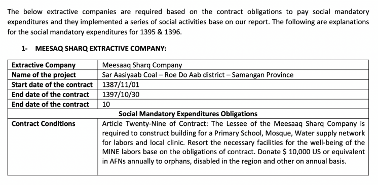  Text box with example of company published social mandatory expenditures