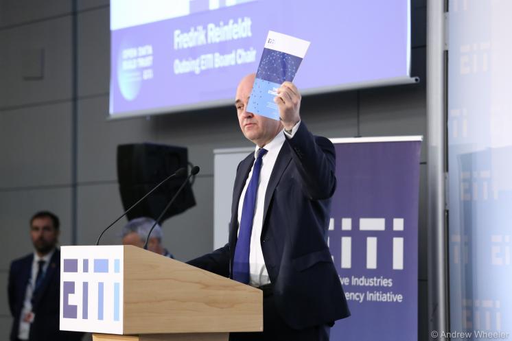 Former EITI Board Chair, Fredrik Reinfeldt, at the 2019 EITI Global Conference
