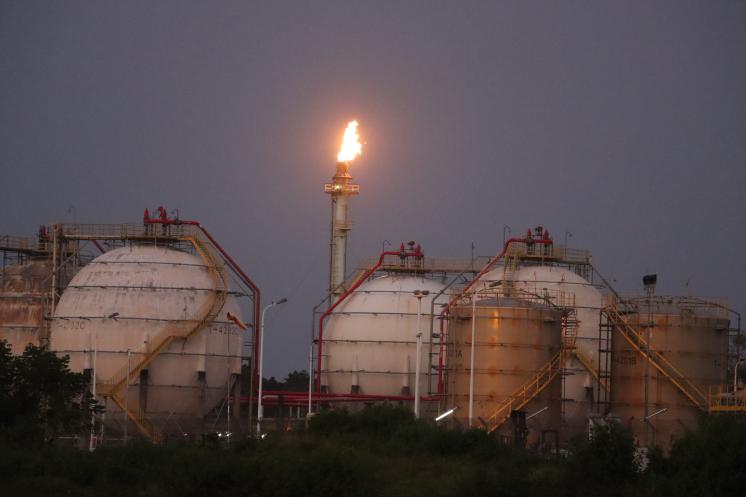 The Atuabo gas processing plant at night. 