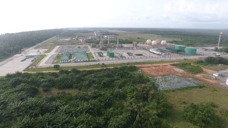 Aerial photograph of the Quantum terminal that converts natural gas into liquefied petroleum gas for Ghana's domestic markets.